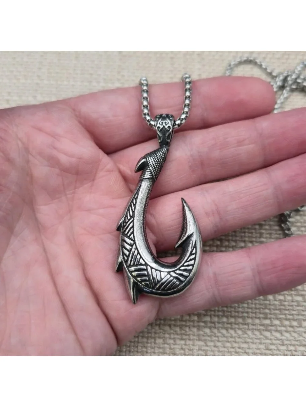 24+2 Inch Stainless Steel Hawaiian Fishhook Pendant Necklace B1429